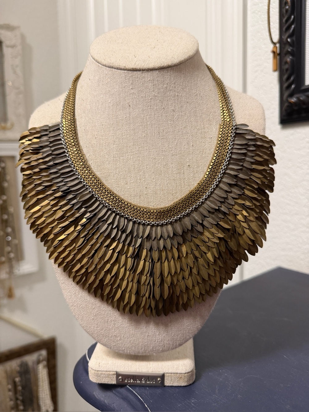 Stella & Dot Pegasus Statement Feathered Bib Necklace in Metallic Bronze-Retired